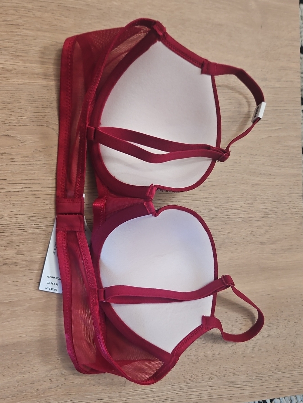 PINK WINK Push Up Balconette Bra Shimmer Mesh Red Lacquer 34B Victoria's Secret - Picture 3 of 11